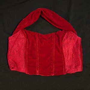 FOREVER 21 Red velvet corset top with lace, Size Medium